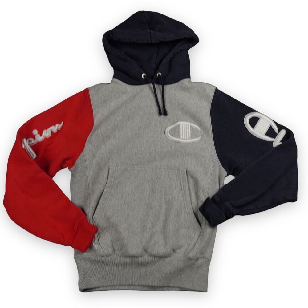 Champion Sweater Men's Extra Small Color Red Blue Block Hoodie Reverse Weave